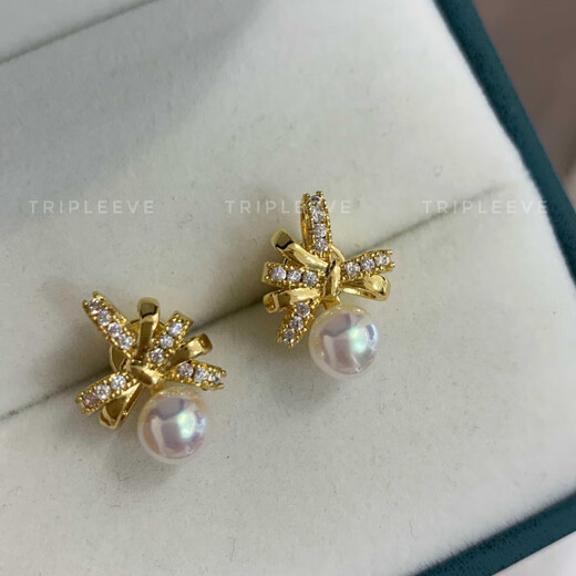 Fat Donglai quality akoya pearl pendant ribbon dance goddess Zhen Duoma M family bow necklace gold titanium steel Chopard chain D16