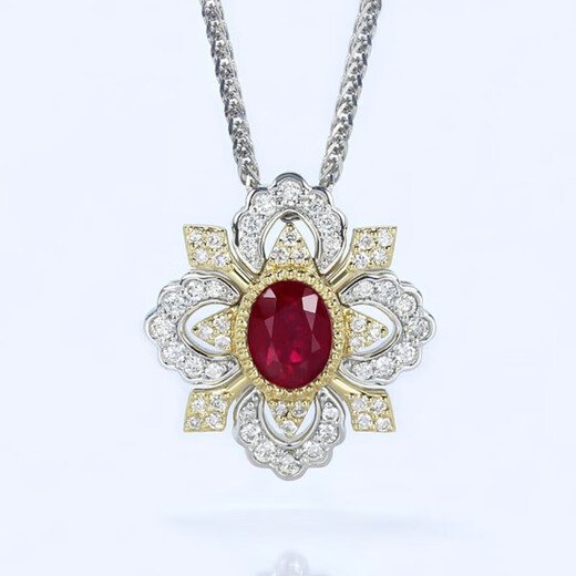 HEEKAIYI Ruby Necklace for Women Pigeon Blood Red 18K Gold Diamond Pendant Chinese Valentine's Day Birthday Gift for Wife and Girlfriend Selected Pigeon Blood Ruby Necklace Pendant + 18K Gold Chain