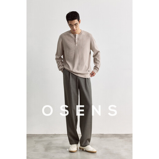 OSENS wool double yarn waffle front and back knitted half-cardigan Henry collar cardigan knitted sweater for men autumn warm apricot color in stock L 175/96A