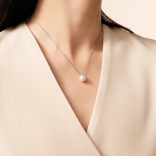 Dan Pei luxury high-end pearl pendant necklace for women round strong light pearl large size pendant plain bead clavicle chain 10-11mm, 40+5cm extension chain with tail tag (free