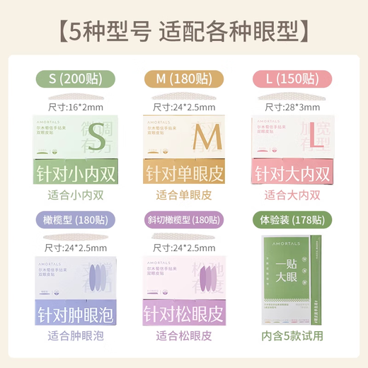 Ermutao double eyelid patch for women, invisible natural traceless lace for swollen eyelids, single-sided and double-sided official flagship store, oblique cut olive shape, suitable for loose eyelids, 180 patches