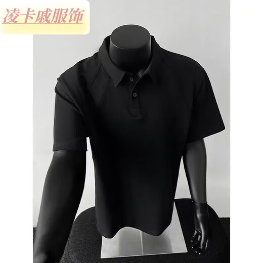 Lingka Qi air layer deconstructed splicing Henry collar short-sleeved men's T-shirt summer American trendy brand cleanfit heavyweight polo shirt black polo collar heavyweight style XL (ready in stock)