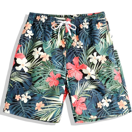 Bai Qixin men's trendy beach pants quick-drying loose large size swimming trunks beach vacation can splash shorts five-quarter pants hot spring pants Huayu Jungle Beach Pants XL Recommended 120-140Jin Jin is equal to 0.5 kg