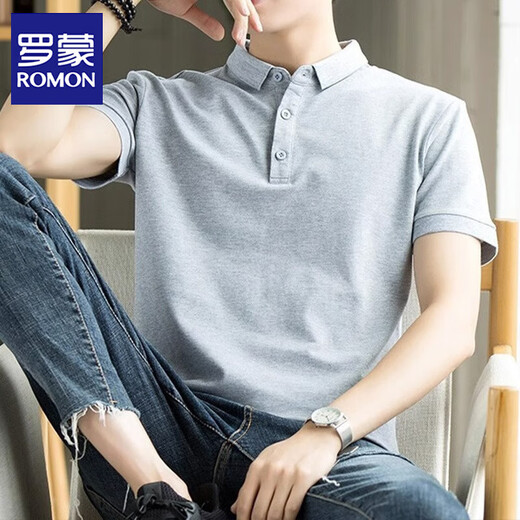 ROMON short-sleeved T-shirt men's business polo shirt men's summer casual short-sleeved men's tops jacket men white XL