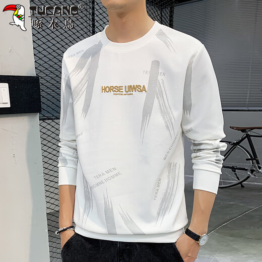 Woodpecker (TUCANO) sweatshirt men's autumn and winter long-sleeved T-shirt men's round neck loose casual bottoming shirt clothes men's jacket white XL