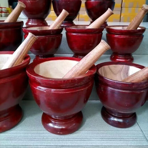 Dai nationality pounding bucket chicken feet household solid wood pounding garlic pounding wood pepper pounding bowl pestle pounding bowl pounding barrel wooden mortar old Thai style No. 8 caliber 19cm* deep 12cn complete set