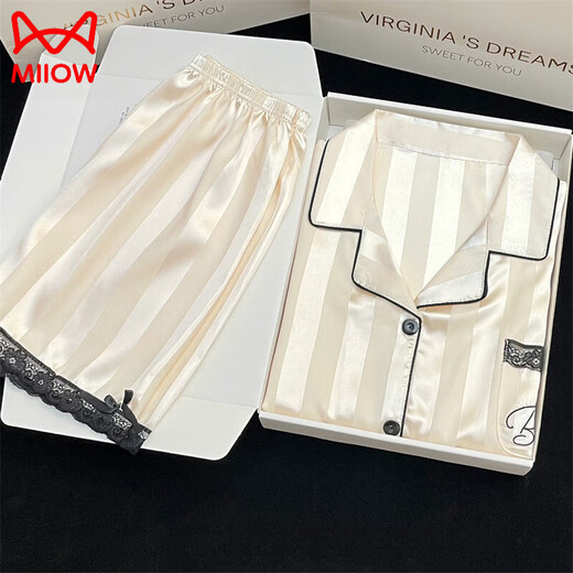 MiiOW pajamas for women, summer imitation silk. Thin silk students, cute and sweet cartoon ice silk short-sleeved home clothes summer set #YX-9214 M 75-98 Jin Jin is equal to 0.5 kg