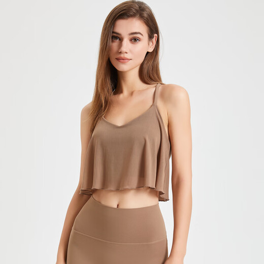 Yalu all-in-one yoga camisole women's mesh breathable flesh-covering Pilates sports top outer wear fitness underwear summer cocoa color (strap bra) S
