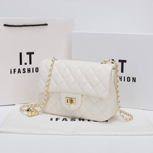 Bian Niao Bolso de cuero genuino de marca de lujo ligero Bolso de mujer Pequeño bolso de cadena de diamantes de piel de oveja Xiangfeng Bolso de hombro de moda Bolso cruzado Blanco de moda con cierre G - Tamaño grande 22 cm