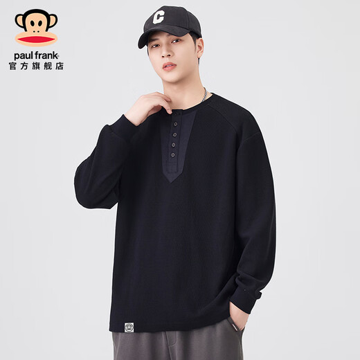 Big mouth monkey (paul frank) Henry collar long-sleeved sweatshirt men's spring and autumn new loose casual pullover long-sleeved tops bottoming shirt jacket men black autumn new 2XL recommended 160-180Jin Jin equals 0.5 kg