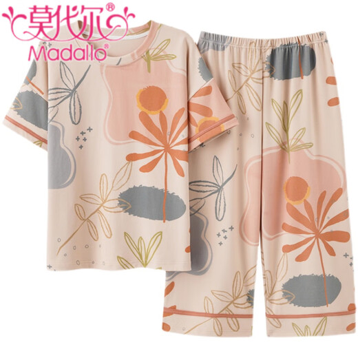 Modal 2025 new pure cotton pajamas for women in summer pure cotton short-sleeved thin cropped pants home clothing set can be worn outside in summer YZT9885 shorts 9851 M 80-100Jin [Jin equals 0.5 kg]