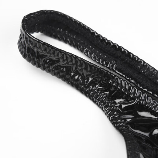 Sexy gay low-waisted t-pants, sexy butt-exposed, thin, stretchy, sexy men's thong, bright leather, U-shaped pouch, single, black sub-size 3XL