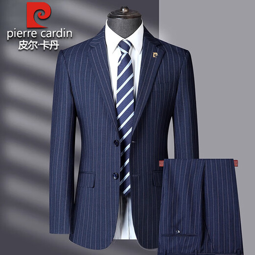 Pierre Cardin light luxury high-end striped suit suit for men spring and autumn middle-aged men's high-end suit casual groom's dress for men blue