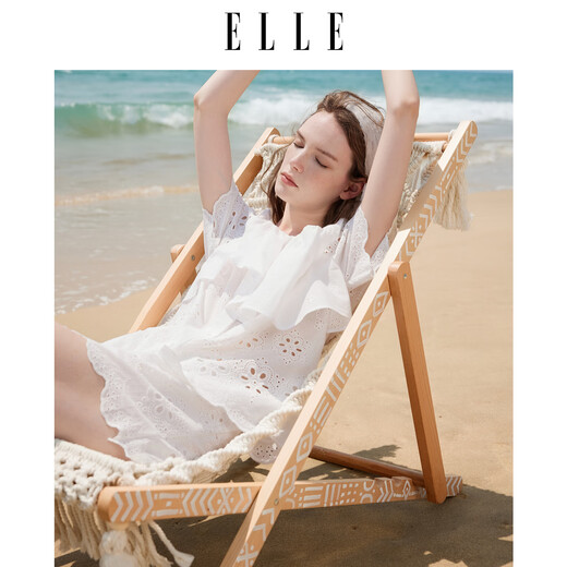ELLE white cotton pajamas for women 2025 summer new style French ruffle resort style short-sleeved shorts set white (top) M