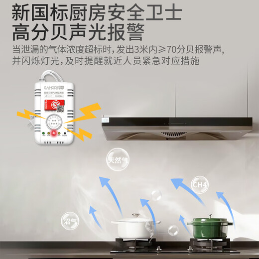 Gangqi JT-YJ-607B gas alarm 3C certified new national standard natural gas alarm household commercial kitchen pipeline liquefied natural gas gas combustible gas leakage induction detection alarm