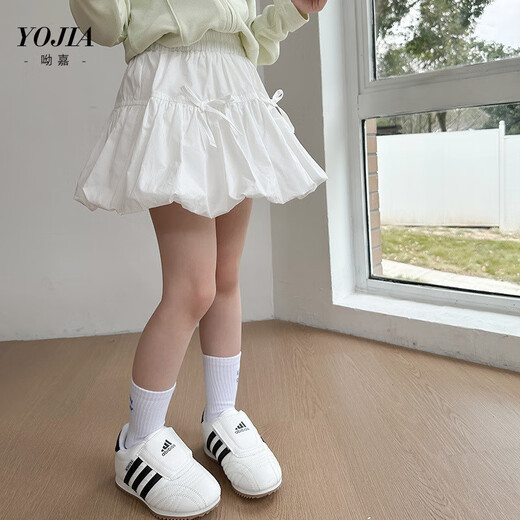 YOJIA女童半身裙春夏2025新款洋气小女孩花苞裙短裙儿童裙子春季 白色 均码 120cm