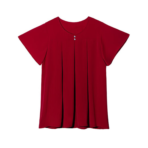 Giordano light luxury middle-aged mother short-sleeved chiffon shirt for women in summer loose belly covering and fat plus large size round neck red nightgown black xyx-829 style L suitable for 100-115 Jin [Jin equals 0.5 kg]
