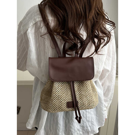 Dadong light travel backpack for women 2024 new summer fashion straw woven bag casual knitting small backpack khaki