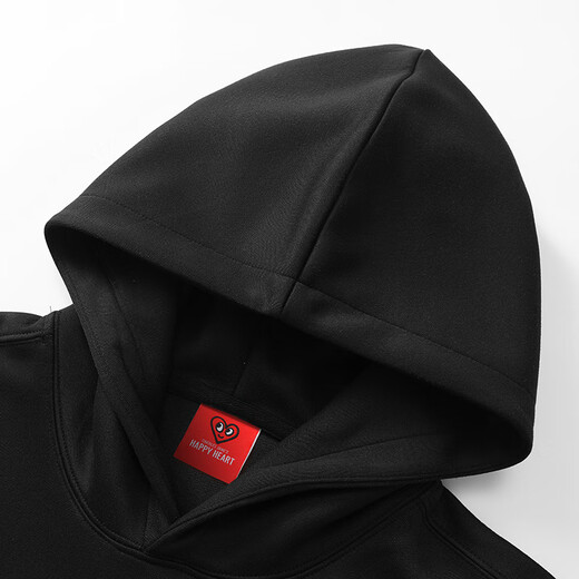 Charles Heart Hooded Sweatshirt for Men and Women Couples Same Style Solid Color Basic Versatile Plus Velvet Thickened Pullover Top Black XL