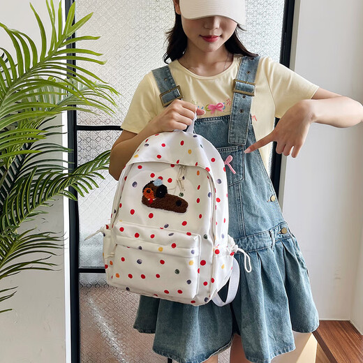 书包女新款日系甜美可爱四叶草波点绒球学生双肩包小清新女士背包 黑色8446