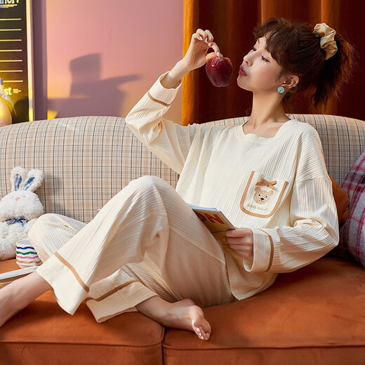 睡衣女春秋款长袖棉质套装2025年新款学生ins风秋冬季宽松家居服 J9923 2XL