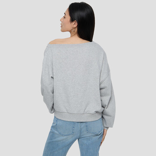 GAP Women's 2025 Autumn New Logo Offset Loose Terry Cloth Off-Shoulder Sweatshirt Casual Top 829367 Light Gray M (165/88A) Asian Size
