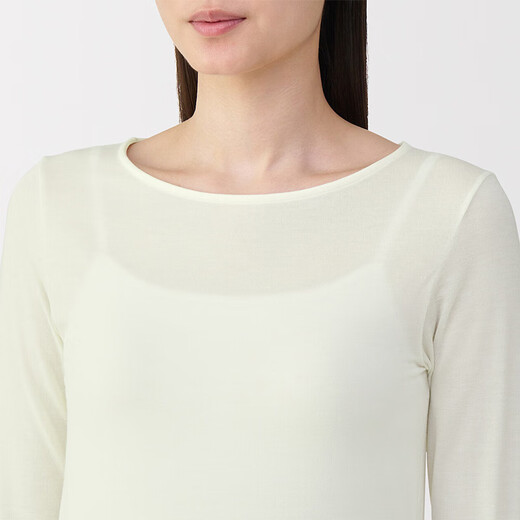 MUJI Women's Lightweight Round Neck Long Sleeve T-shirt Women's 25th Autumn Women's Basement FCD37A5A Off-White S (155/80A)