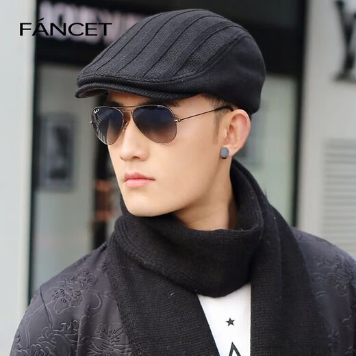 FANCET hat men's autumn and winter European and American fashion peaked hat winter casual knitted beret forward hat for dad and elders