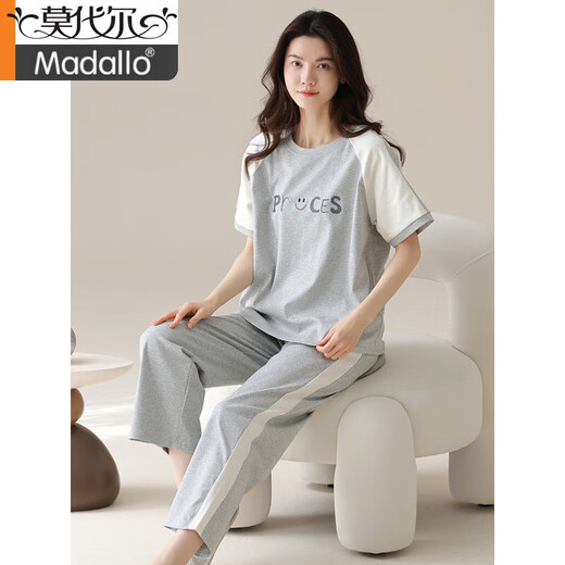 莫代尔女士短袖纯棉睡衣套装夏季长裤家居服韩版薄款可外穿夏天卡通 Y9712 M (建议75-95斤)