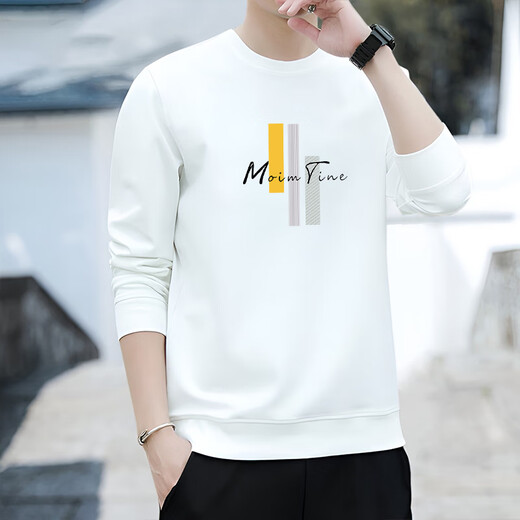 Western Camel (VANCAMEL) sweatshirt men's round neck autumn long-sleeved t-shirt men's trendy student loose casual bottoming shirt white XL