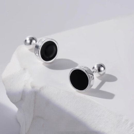 Mansheng black sterling silver 999 earrings for men, men's high-end, handsome, light and luxurious temperament, pierced ears, no need to take them off when sleeping, 999 pure silver six-character mantra earrings, single