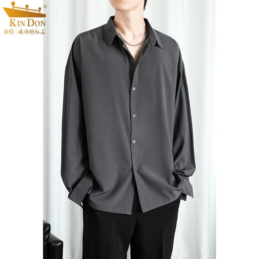 KIN DON black shirt men's long-sleeved loose large size spring and autumn handsome trendy inch shirt casual white 5XL