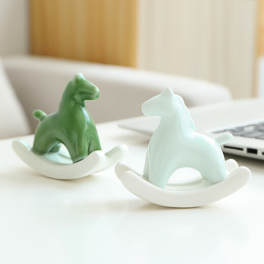 Creative ceramic cute rocking little green horse tea pet ornaments fun tea room tea table decoration tea play tea ceremony accessories Green Horse