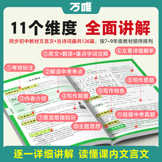 2025初中文言文完全解读2024一本通人教版语文专项教材初一初二初三八九七年级必背古诗词和文言文全解全练阅读训练万维 文言文完全解读全面讲解+检测练习 初中通用