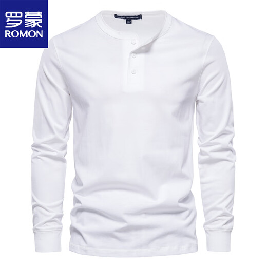 ROMON Henley shirt men's autumn heavyweight t-shirt pure cotton long-sleeved Henley collar high-end men's business bottoming shirt slim top white M weight 125-145Jin Jin equals 0.5 kg