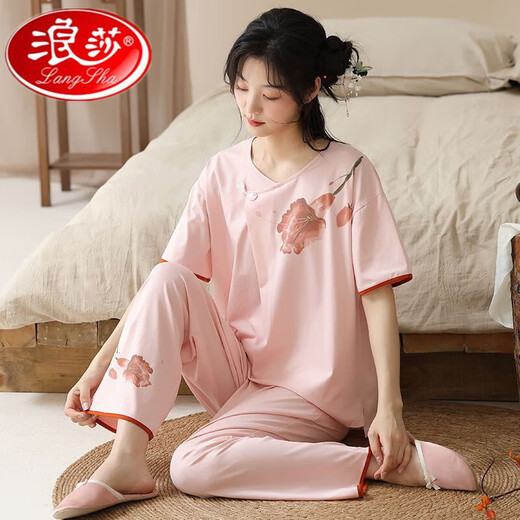Langsha's new summer short-sleeved trousers pajamas set Chinese style casual and comfortable to wear cotton home clothes outside 9905 L 95-115Jin [Jin equals 0.5 kg]