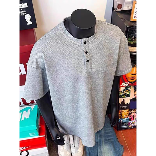 Yingtang men's short-sleeved T-shirt men's loose casual summer men's henley shirt half-sleeved bottoming shirt top half 2XL