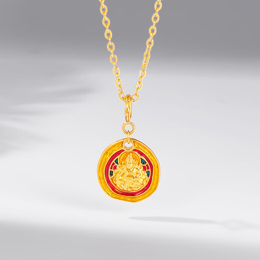 Mingzuan International 18k gold pendant au750 universal buckle God of Wealth pendant fashion trend neck ornament clavicle chain birthday gift for girlfriend