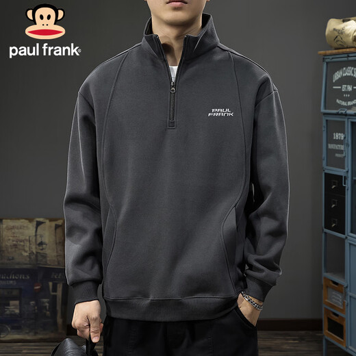 Paul Frank sweatshirt men's spring and autumn American fashion brand jacket men's heavyweight half-zip long-sleeved top dark gray 2XL