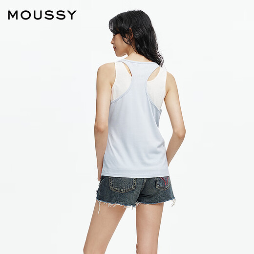 Moussy x StudioWear2025 Sommer neues Produkt zweiteiliger Set Einfache Weste 028isa80-3881 111 Hellblau S