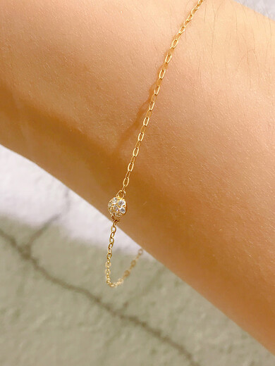 CAOX Korean 14K gold gold bracelet for women with diamond round cake extremely thin bracelet bracelet simple fashionable and simple length 17.2cm