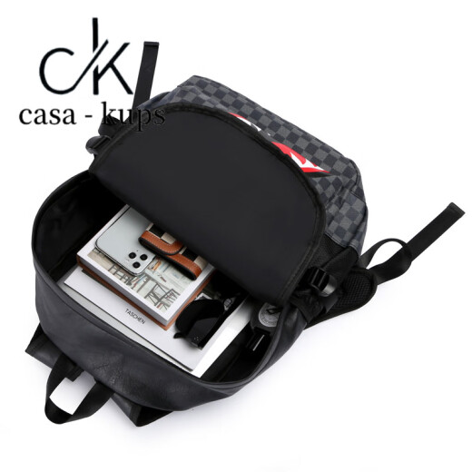 casa-kupsCK new casual men's backpack trendy cool shark travel backpack student schoolbag fashion plaid computer bag hand black three 6625