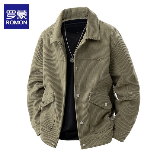 ROMON Jacket Men's Corduroy Jacket Men's 2025 Autumn New Lapel Versatile Trendy Top Clothes Maillard Men's YHB-2511 Black XL