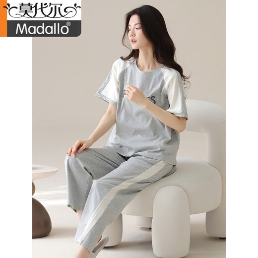 莫代尔女士短袖纯棉睡衣套装夏季长裤家居服韩版薄款可外穿夏天卡通 Y9712 M (建议75-95斤)