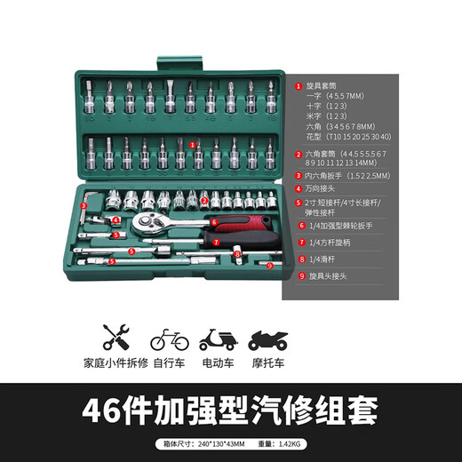 Shipton Auto Repair Tool Set Socket Wrench Ratchet Car Repair Combination Car Repair Multifunctional Tool Box Repair Set 46-piece Xiaofei Set Figure 2