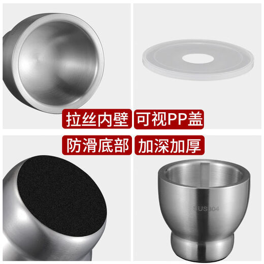 Enshousu 304 stainless steel garlic masher, masher, jar grinder, garlic masher, garlic masher, household large 10 cm drum-shaped masher, anti-spill lid with free spoon