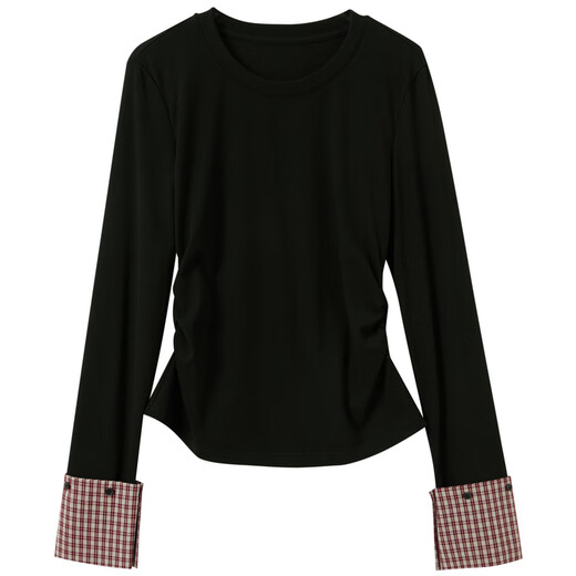 Sancai 2025 Autumn New Round Neck Long Sleeve T-Shirt Bottoming Top Right Shoulder Slim M