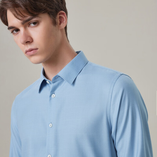 EMZ Ordos pure cashmere spring and autumn men's warm business light luxury high-end long-sleeved shirt top light blue L 175/96A recommended height 165/weight 130-140Jin Jin equals 0.5 kg