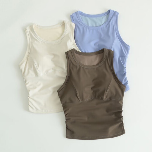 COZOK fixed one-piece sports vest women's shockproof running yoga underwear Pilates training fitness yoga top summer tea brown vest M recommended 95-110