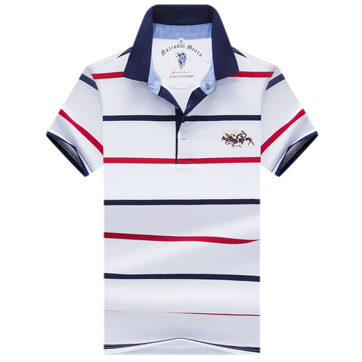Weiß gestreiftes Polo-Hemd Herren-Revers Paul Paul Kurzärärmelte T-Shirt Modetrend Marke High-End-T-Shirt Pure Cotton Stickerei Grün gestreift 3882 Modell M 48/170/Geeignet für 100-125 Jin [Jin gleich 0,5 kg]